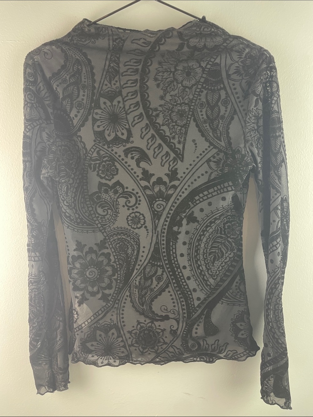 Burn Out Black Paisley Sheer Long-Sleeve Top Size S